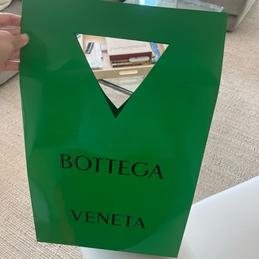 Bottega green shopping bag. From purchase in Milan